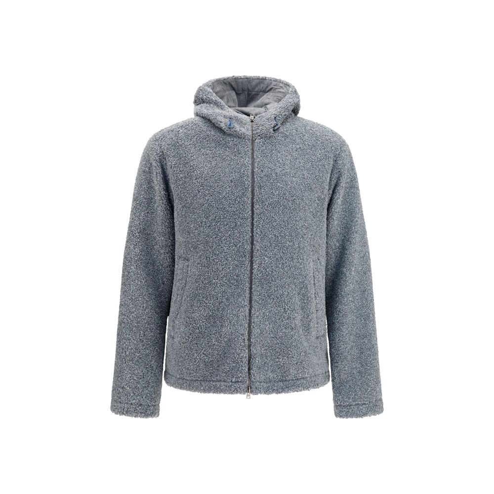 Hooded Overcoat by Herno for men in polyester gray showcases a architectural silhouette, artfully detailed with a distinctive hooded neckline and functional pockets & hooded for a architectural finish.