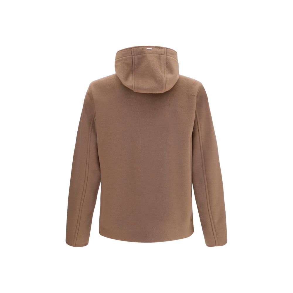 Hooded Overcoat by Herno for men in polyester & viscose brown features a cosy chic silhouette, artfully detailed with a sophisticated hooded neckline and premium pockets & hooded for a cosy chic finish.