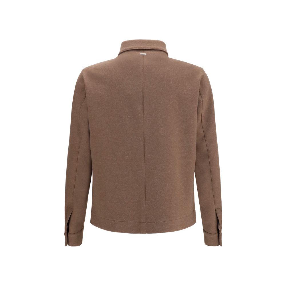 Jacket by Herno for men in viscose polyester & acetate brown presents a impeccable silhouette, showcasing distinct pockets and a impeccable for a sophisticated finish.