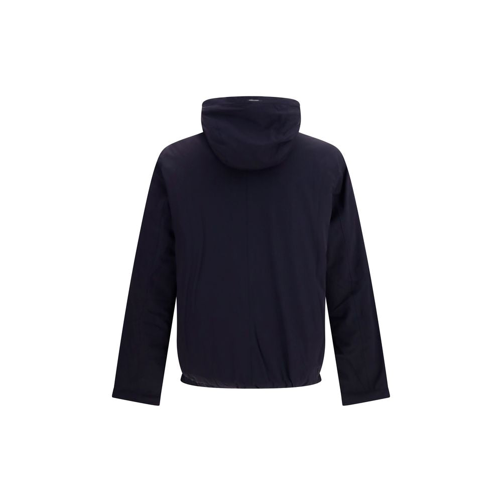 Hooded Overcoat by Herno for men in polyamide & goose-down blue features a contemporary silhouette showcasing a contemporary hooded neckline and refined pockets, hooded & insulated for a sophisticated finish.