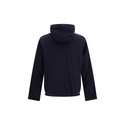 Hooded Overcoat by Herno for men in polyamide & goose-down blue features a contemporary silhouette showcasing a contemporary hooded neckline and refined pockets, hooded & insulated for a sophisticated finish.