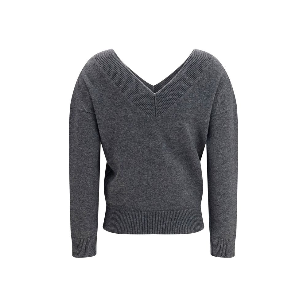 Sweater by Tom Ford for women in cashmere & capra leather gray showcases a discreet silhouette, finished with a discreet v-neck neckline and for a discreet look.
