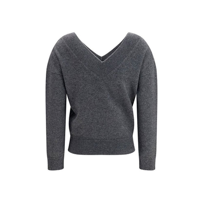 Sweater by Tom Ford for women in cashmere & capra leather gray showcases a discreet silhouette, finished with a discreet v-neck neckline and for a discreet look.