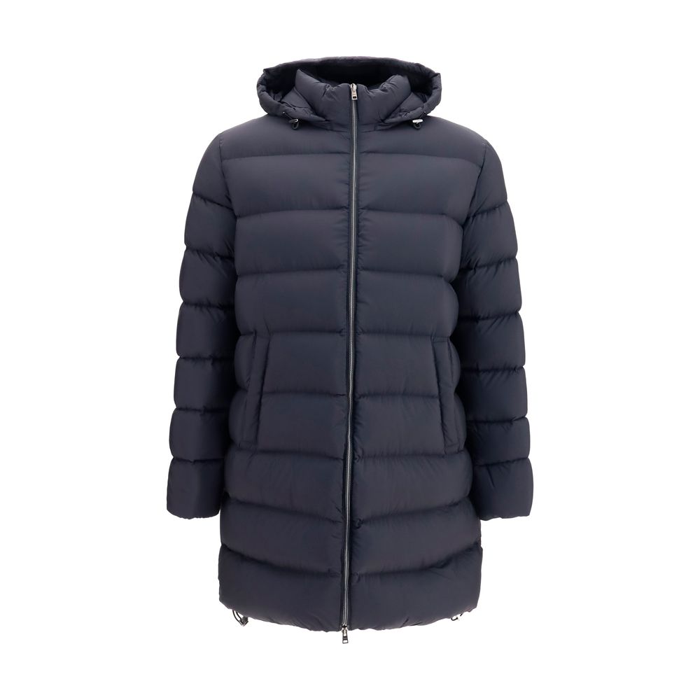 Overcoat by Herno for men in polyamide black presents a luxurious silhouette, showcasing a luxurious and sophisticated windproof, pockets & insulated for a premium, luxurious look.