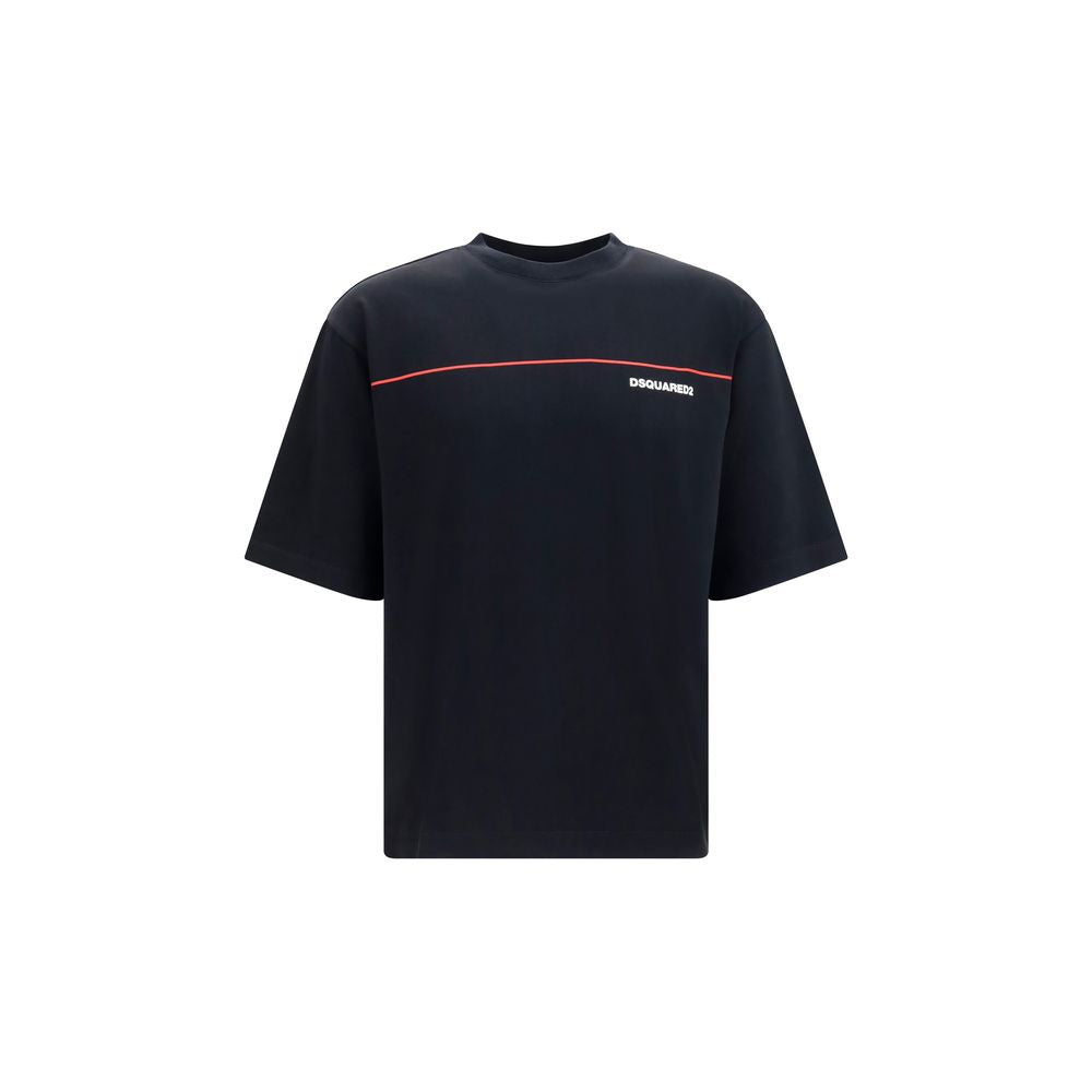 T-Shirt by Dsquared² for men in cotton black, signature & striped features an edgy silhouette, meticulously detailed with a sophisticated and crew neckline for a truly edgy finish.