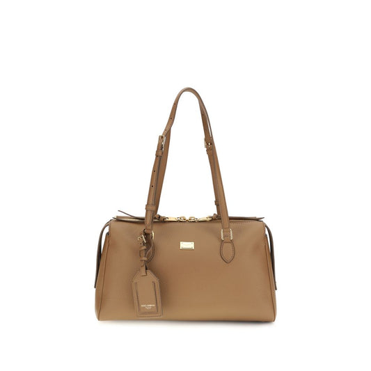 Shoulder Bag by Dolce & Gabbana for women in bos taurus calf leather beige & gold features a effortless sophistication silhouette, secured by a zipper with ample and versatile shoulder-strap, adjustable-strap & handle for a effortless sophistication finish.