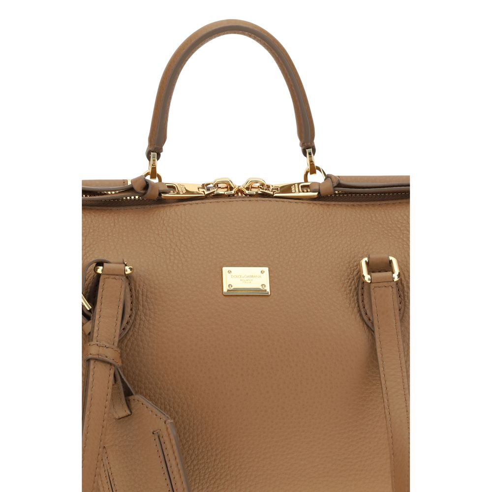 Shoulder Bag by Dolce & Gabbana for women in bos taurus calf leather beige & gold presents a versatile silhouette, showcasing a secure zipper and versatile with versatile shoulder-strap, adjustable-strap & handle for a sophisticated look.
