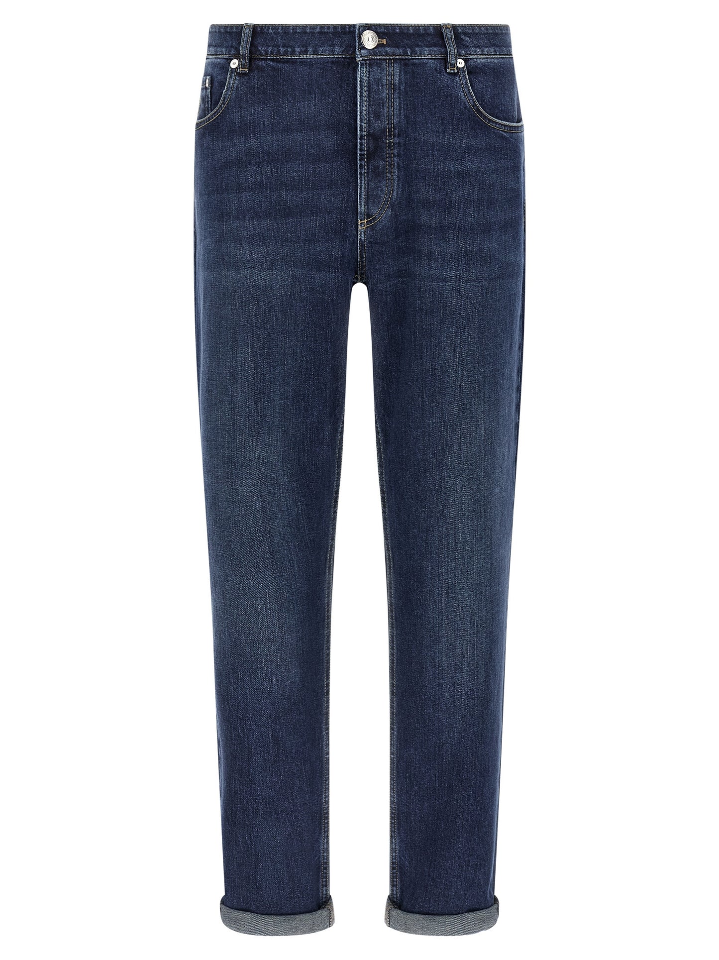 Jeans by Brunello Cucinelli for men in stretch denim cotton blue features an refined tailoring silhouette, showcasing a premium straight-leg with a and long cut for a refined tailoring look.