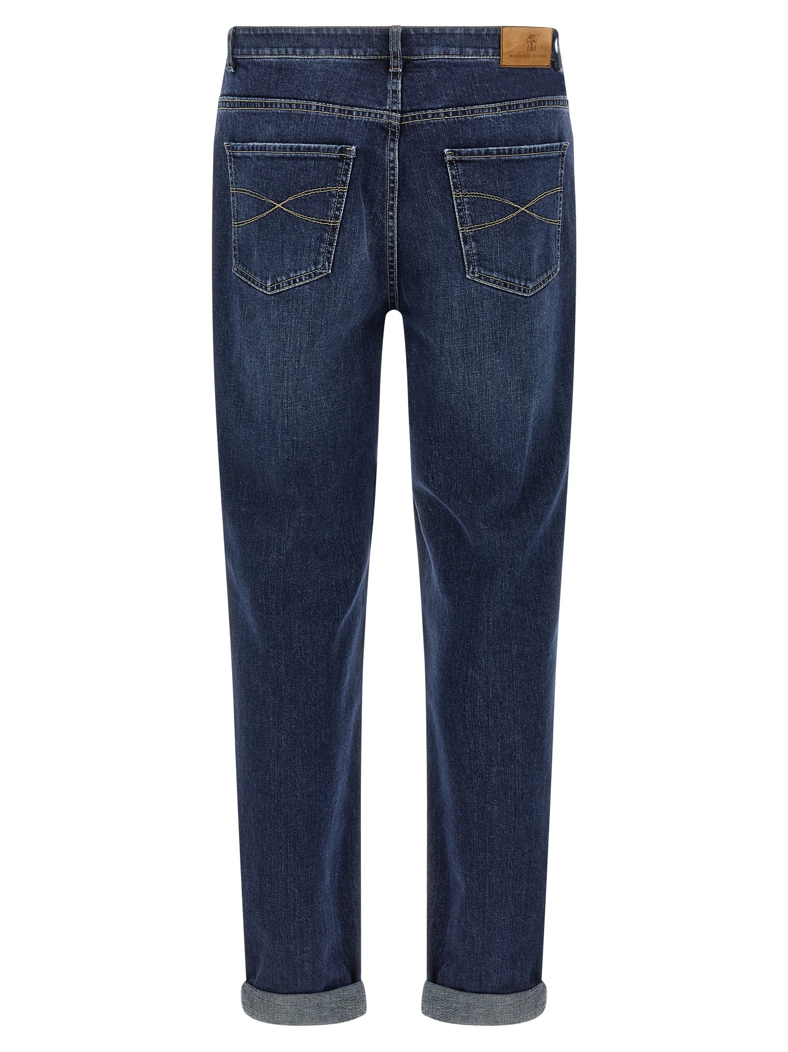 Jeans by Brunello Cucinelli for men in stretch denim cotton blue features a refined silhouette with a refined straight-leg, defined by a and a refined long for a refined finish.