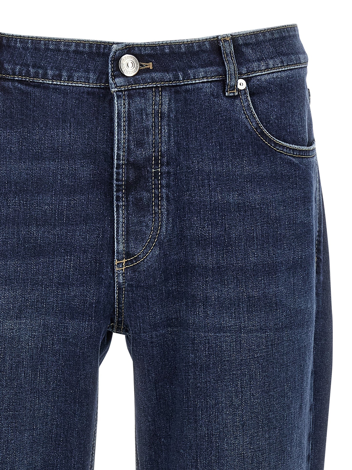 Jeans by Brunello Cucinelli for men in stretch denim cotton blue presents a refined pantology silhouette, artfully defined by a refined pantology straight-leg, long, and a sophisticated .