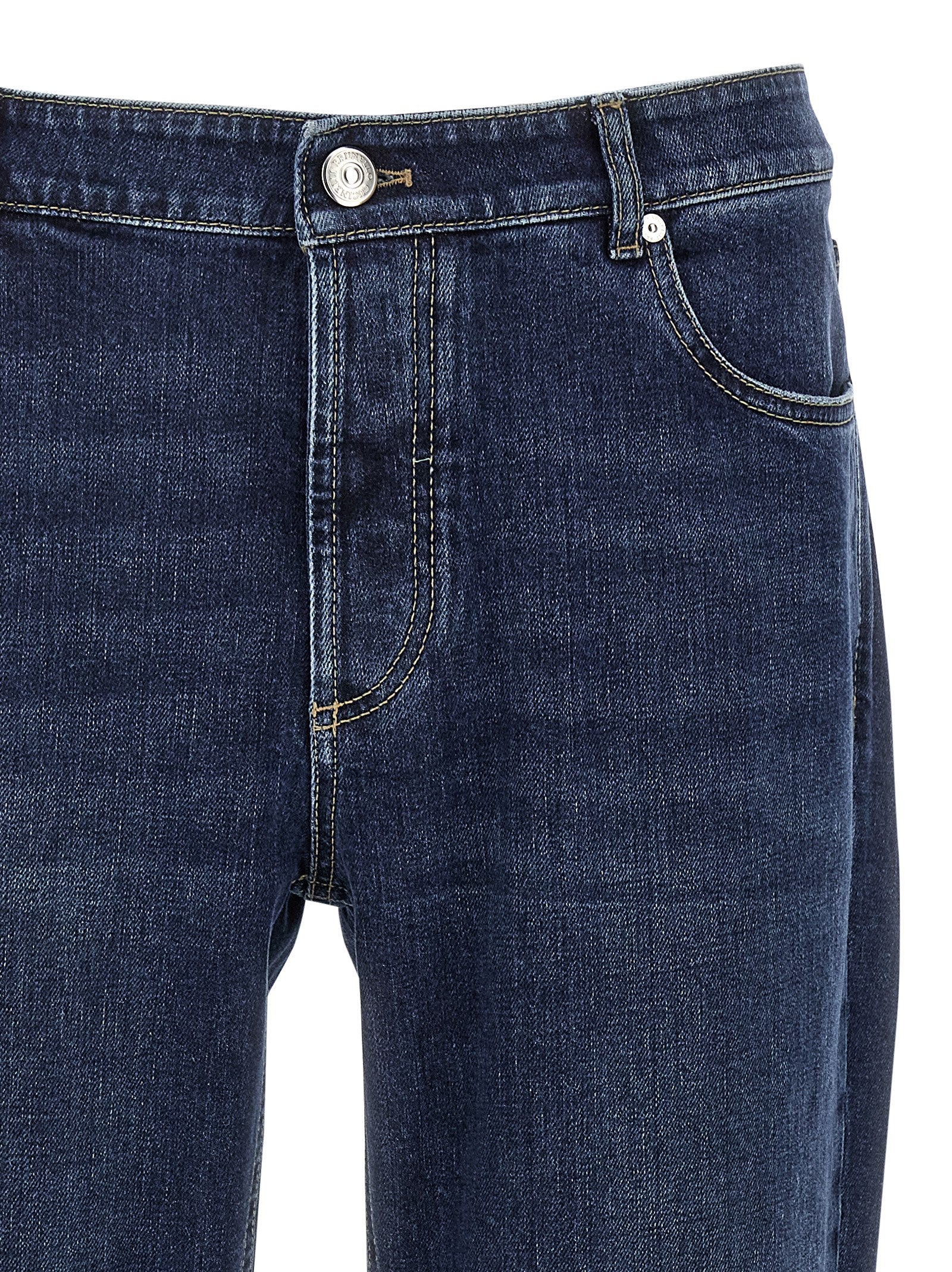 Jeans by Brunello Cucinelli for men in stretch denim cotton blue presents a refined pantology silhouette, artfully defined by a refined pantology straight-leg, long, and a sophisticated .