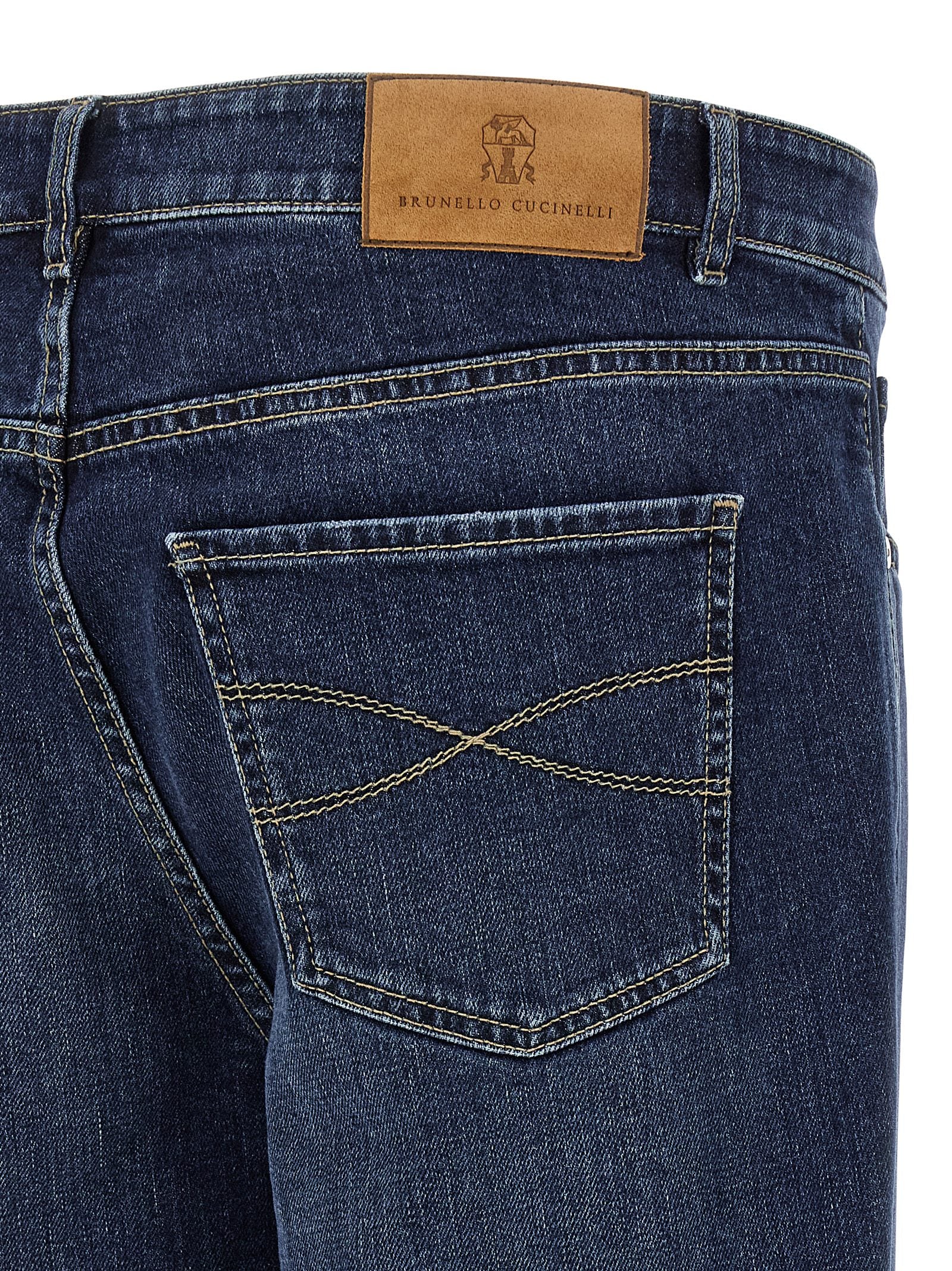 Jeans by Brunello Cucinelli for men in stretch denim cotton blue features an sartorial straight-leg and long with a cut for a sartorial finish.