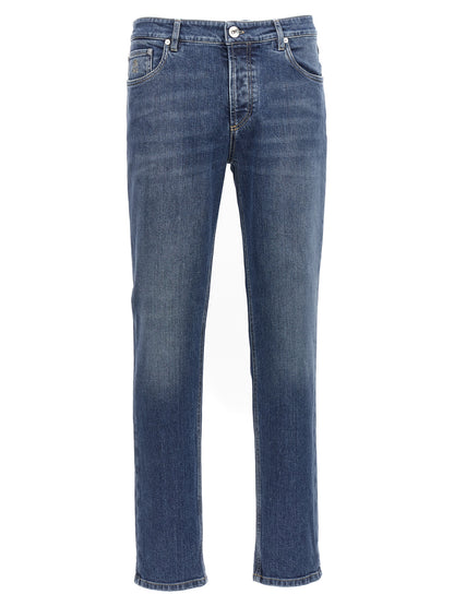 Jeans by Brunello Cucinelli for men in stretch denim cotton blue features an refined tailoring silhouette, showcasing a premium slim with a and long cut for a refined tailoring look.