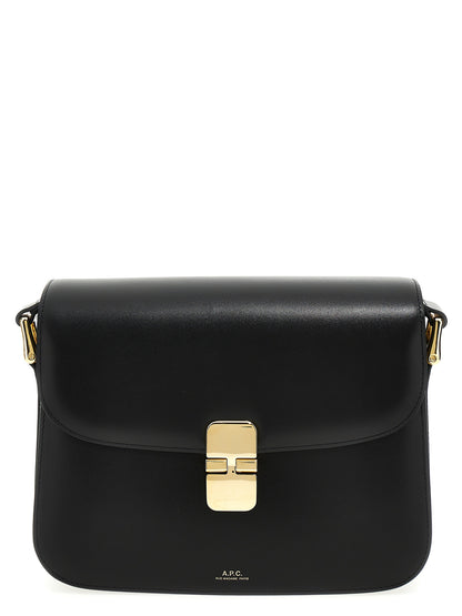 Large Crossbody Flap Handbag by A.P.C. for women in cowhide leather black & gold features a transformative sophistication silhouette, showcasing a secure flap & clasp, ample , and versatile crossbody-strap, shoulder-strap & adjustable-strap for a transformative sophistication look.