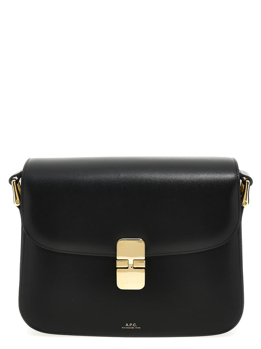 Large Crossbody Flap Handbag by A.P.C. for women in cowhide leather black & gold features a transformative sophistication silhouette, showcasing a secure flap & clasp, ample , and versatile crossbody-strap, shoulder-strap & adjustable-strap for a transformative sophistication look.