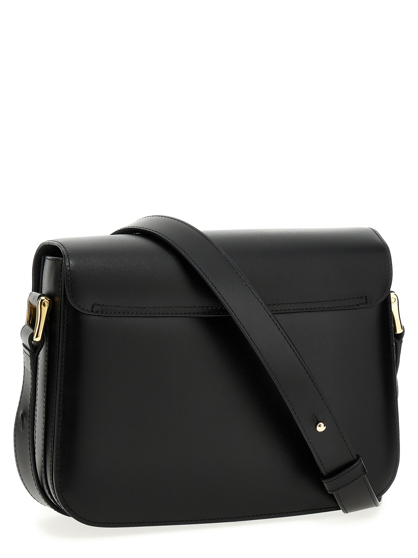 Large Crossbody Flap Handbag by A.P.C. for women in cowhide leather black & gold showcases a versatile sophistication silhouette, featuring a secure flap & clasp, versatile sophistication , and versatile crossbody-strap, shoulder-strap & adjustable-strap for a versatile sophistication finish.