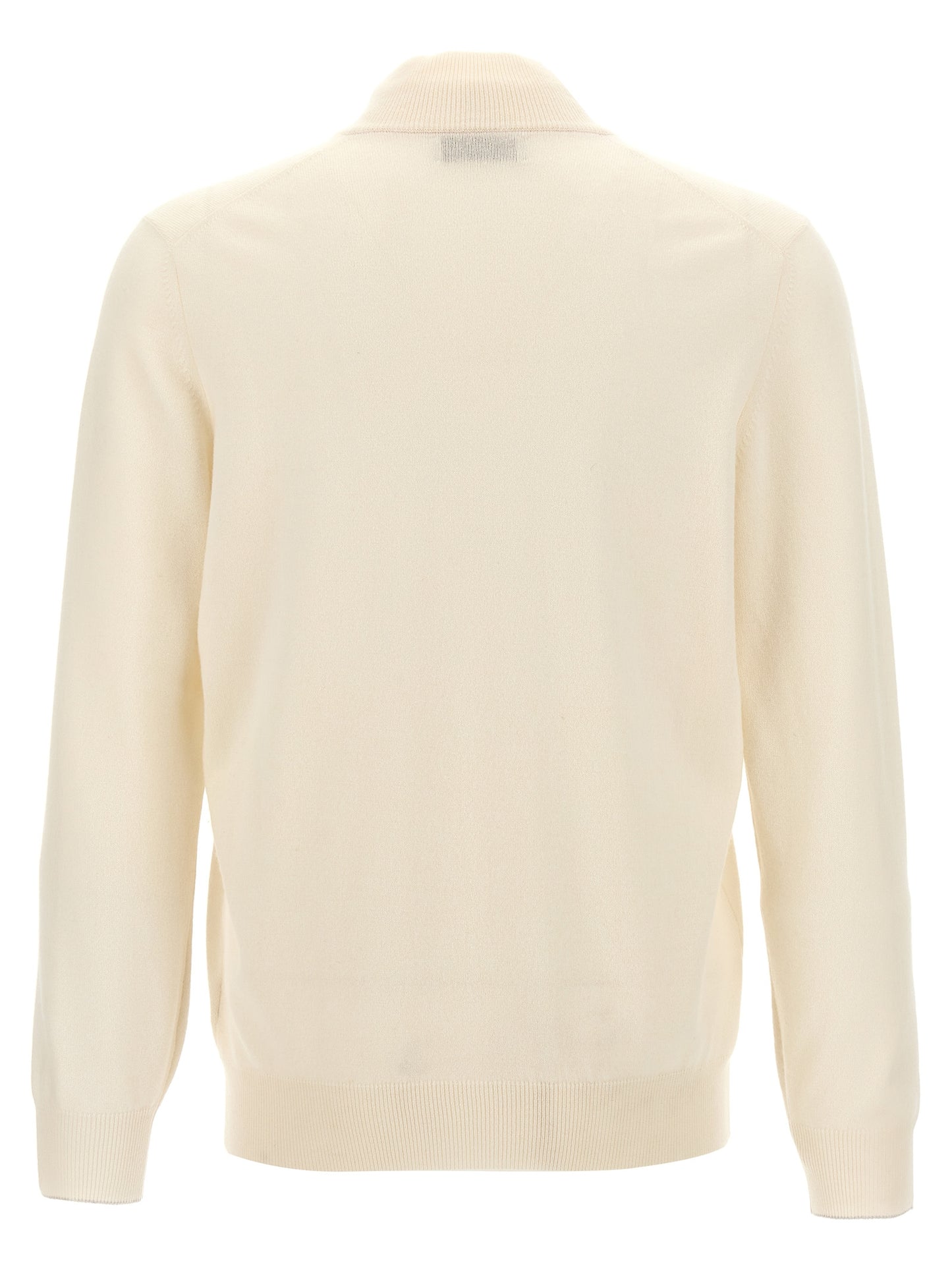 Cardigan by Brunello Cucinelli for men in cashmere white showcases a captivating silhouette, artfully detailed with a captivating and high-neck neckline for a truly sophisticated captivating look.