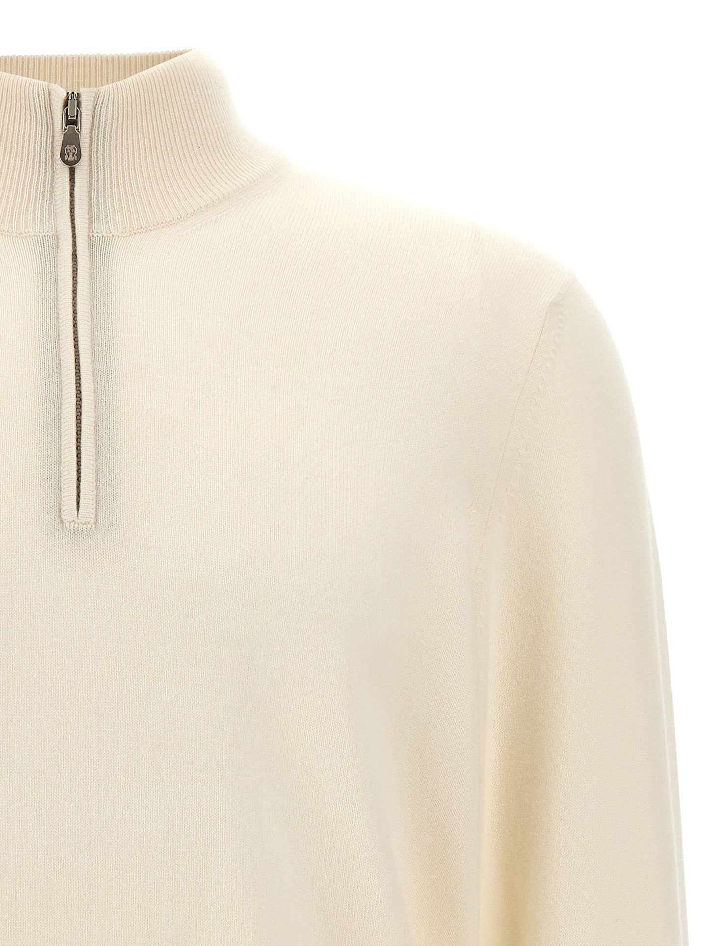 Cardigan by Brunello Cucinelli for men in cashmere white presents a textural silhouette, artfully finished with a textural high-neck neckline and for a sophisticated, textural look.