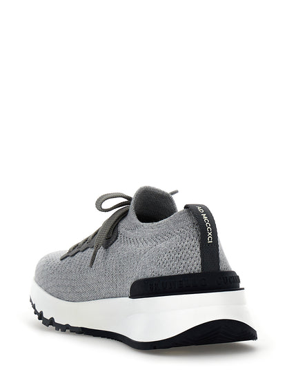 Athletic Sneakers by Brunello Cucinelli for men in cotton & calfskin gray features an effortless chic silhouette, showcasing the signature slip-on style of the Men's Slip On Cotton & Calfskin Athletic Sneakers collection with a truly effortless chic finish.