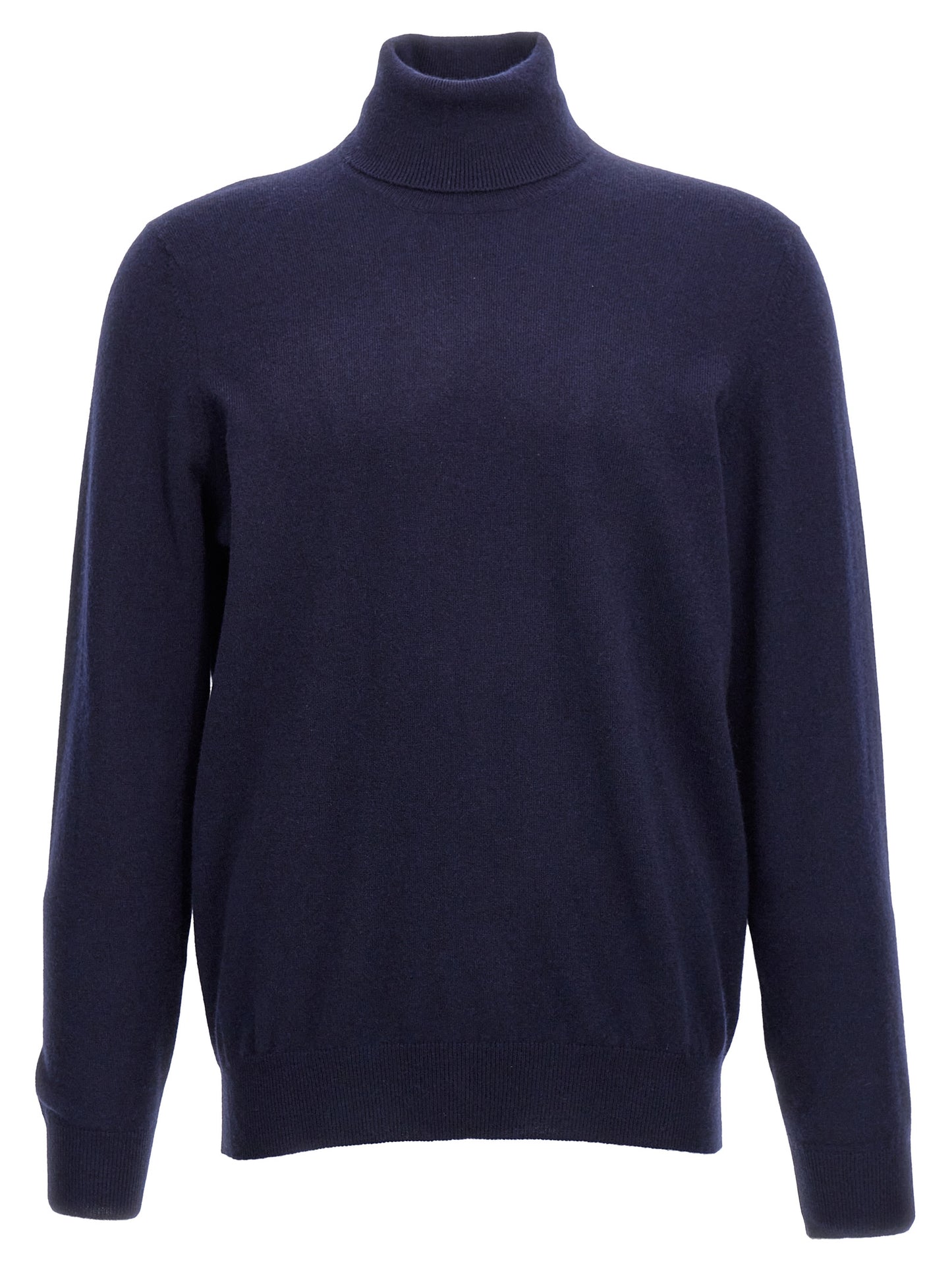 Cardigan by Brunello Cucinelli for men in cashmere blue features a nuanced silhouette with a refined turtle high-neck neckline and nuanced detailing for a sophisticated look.