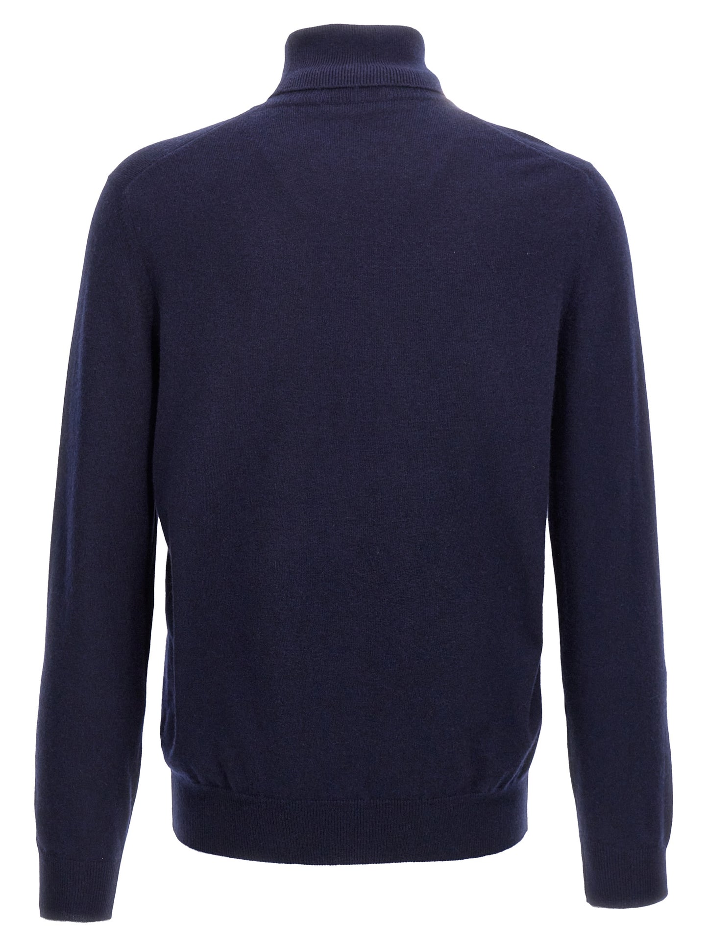Cardigan by Brunello Cucinelli for men in cashmere blue features a dramatic silhouette, showcasing a sophisticated turtle high-neck neckline and dramatic detail for a timeless, premium look.