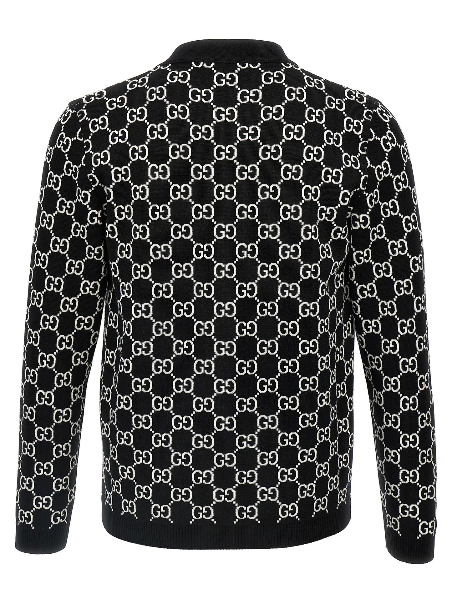 Cardigan by Gucci for women in wool bicolour, black, white & jacquard features a nuanced silhouette with a refined v-neck neckline and nuanced detailing for a sophisticated look.