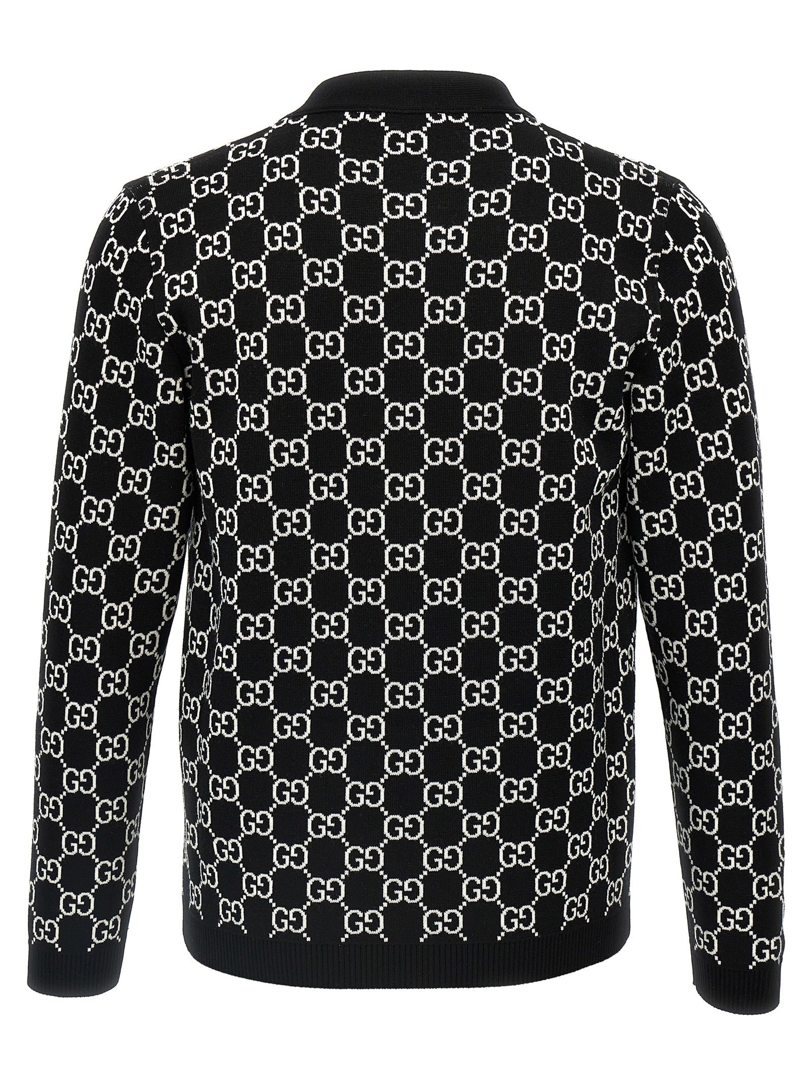 Cardigan by Gucci for women in wool bicolour, black, white & jacquard features a nuanced silhouette with a refined v-neck neckline and nuanced detailing for a sophisticated look.