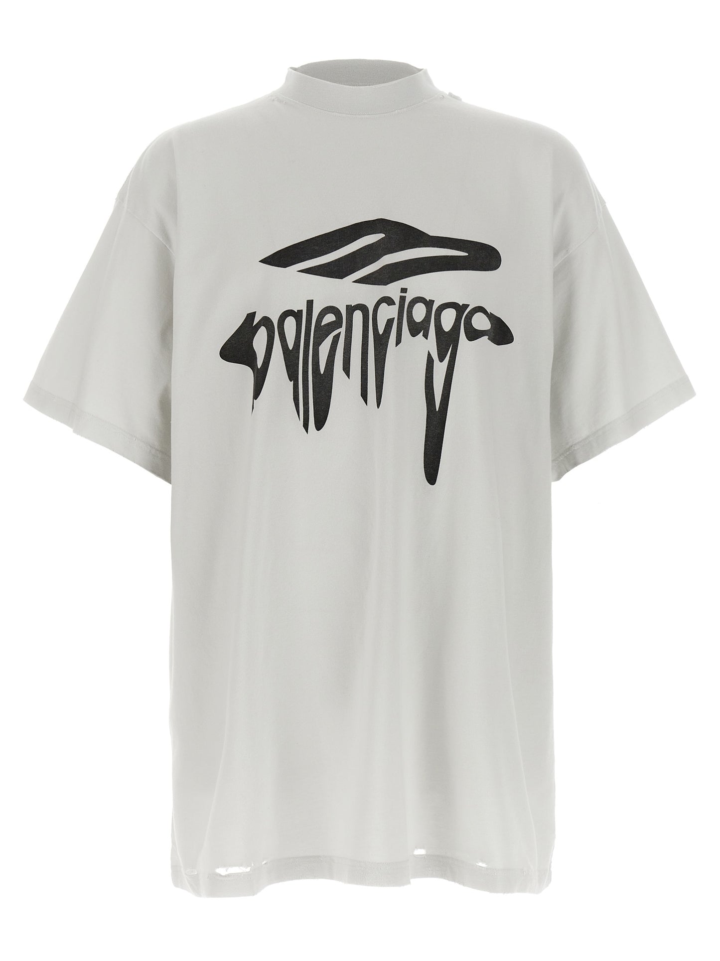 Balenciaga Women's Short-Sleeve Crew Neck Cotton T-Shirt - White Print