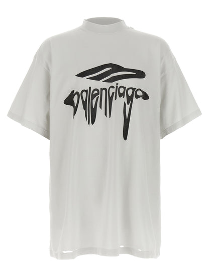 Balenciaga Women's Short-Sleeve Crew Neck Cotton T-Shirt - White Print
