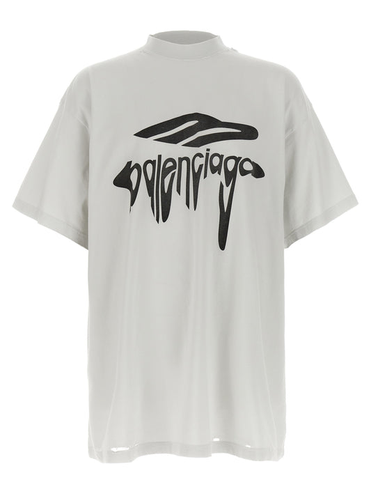 Balenciaga Women's Short-Sleeve Crew Neck Cotton T-Shirt - White Print