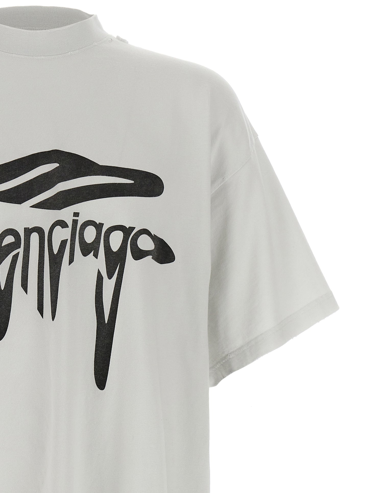 Balenciaga Women's Short-Sleeve Crew Neck Cotton T-Shirt - White Print