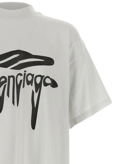 Balenciaga Women's Short-Sleeve Crew Neck Cotton T-Shirt - White Print