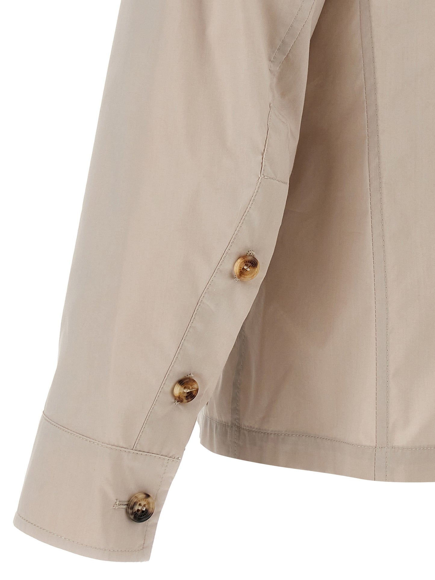 Overcoat by Brunello Cucinelli for men in polyamide cotton canvas beige presents a luxurious silhouette, showcasing a luxurious and sophisticated pockets for a premium, luxurious look.