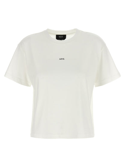 T-Shirt by A.P.C. for women in organic cotton bicolour, black, white & print showcases a chic silhouette, artfully detailed with a chic crew neckline and short-sleeve for a chic finish.