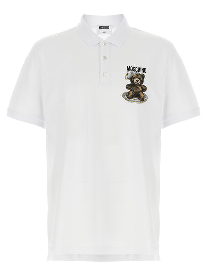 Polo Shirt by Moschino for men in cotton white & print showcases a enviable silhouette, featuring a refined and for a enviable finish.