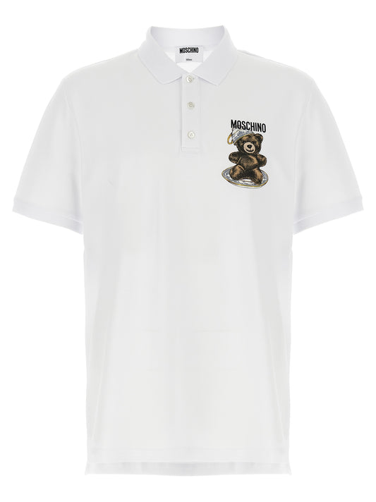 Polo Shirt by Moschino for men in cotton white & print showcases a enviable silhouette, featuring a refined and for a enviable finish.