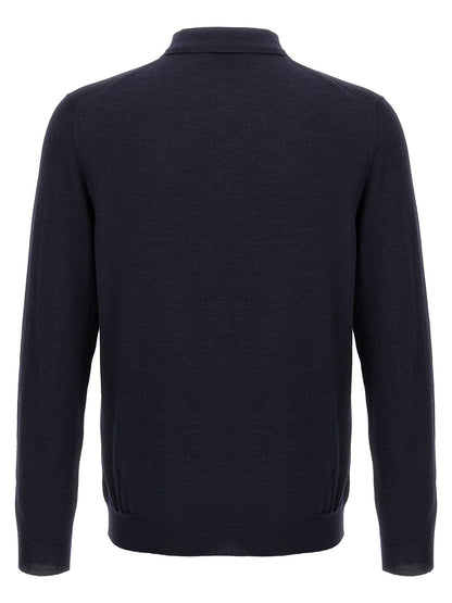 Polo Shirt by ZANONE for men in polyamide & virgin wool blue presents a crisp silhouette, artfully detailed with a crisp and crisp .