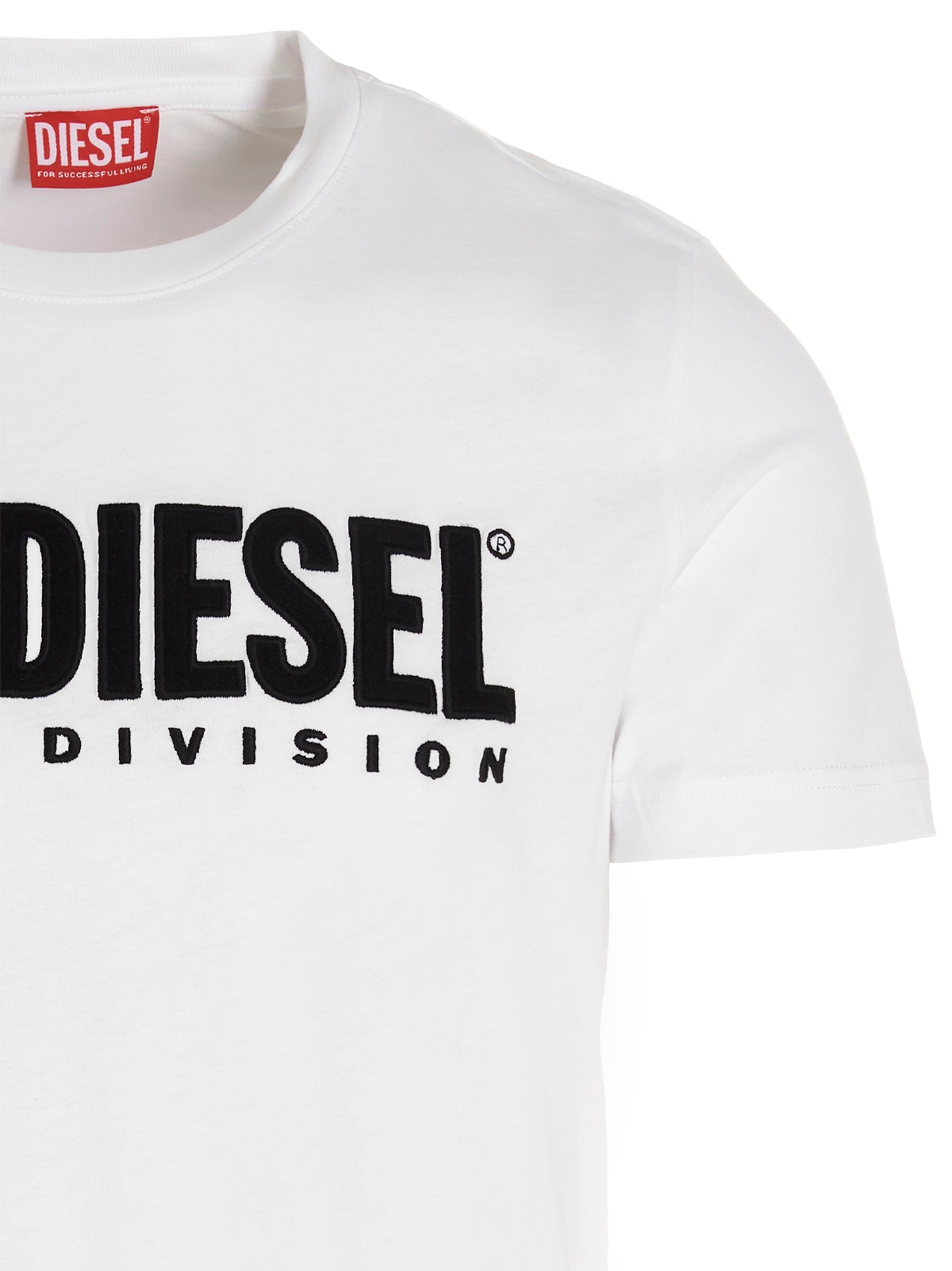 T-Shirt by Diesel for men in cotton white showcases a fashionable silhouette, elegantly detailed with a fashionable and crew neckline for a sophisticated, high-fashion look.