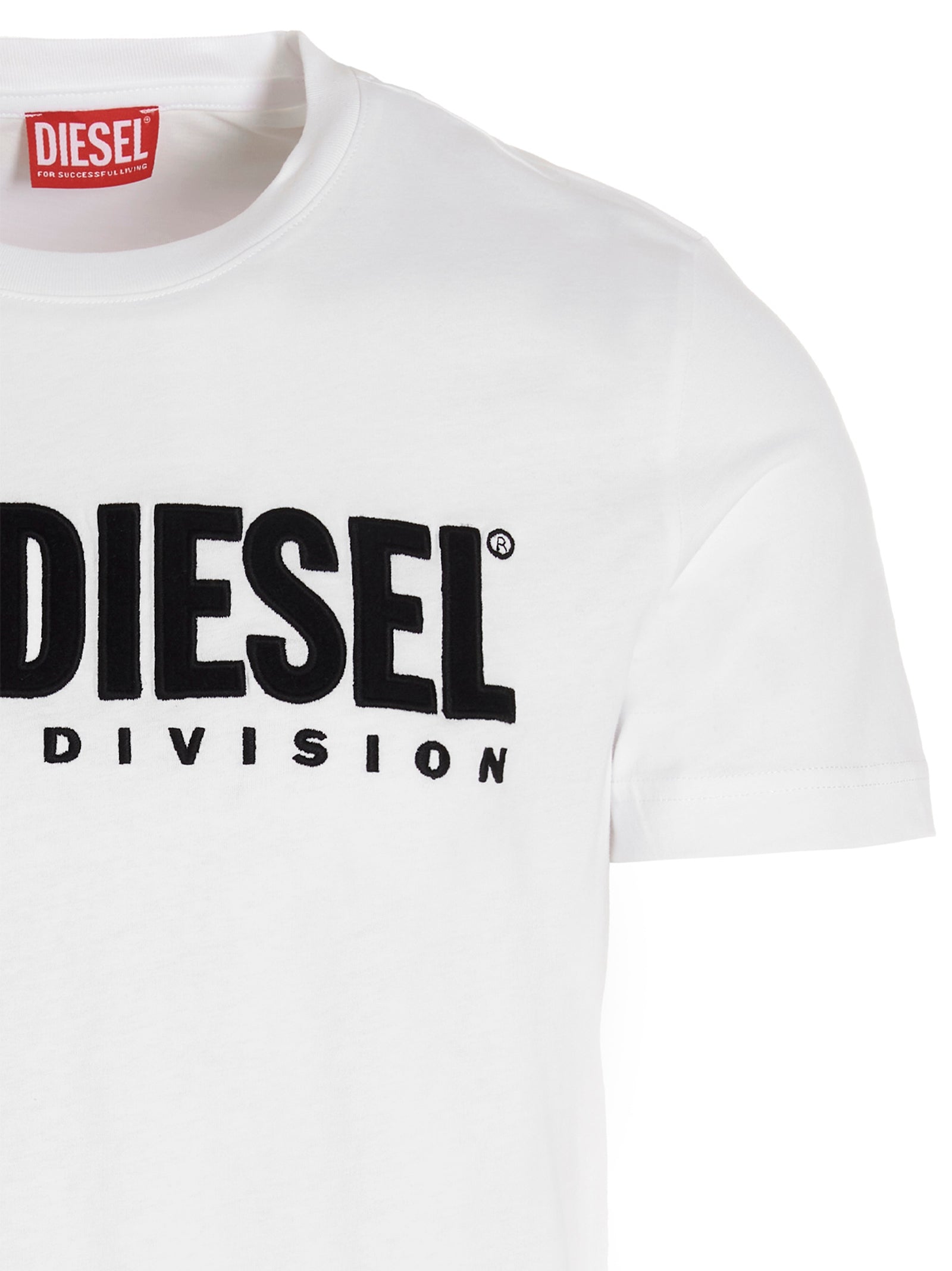 T-Shirt by Diesel for men in cotton white showcases a fashionable silhouette, elegantly detailed with a fashionable and crew neckline for a sophisticated, high-fashion look.