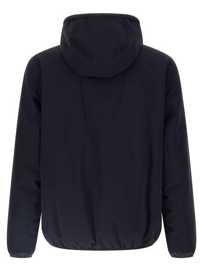 Hooded Windbreaker Jacket by Brunello Cucinelli for men in polyamide & goose-down blue presents a resilient silhouette, artfully detailed with a sophisticated hooded high-neck neckline and functional windproof, pockets, hooded & insulated for a resilient finish.