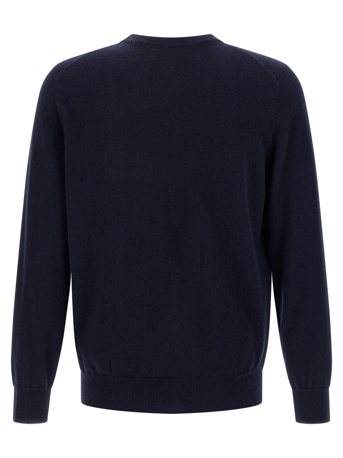Cardigan by Brunello Cucinelli for men in cashmere blue features a dramatic silhouette, showcasing a sophisticated crew neckline and dramatic detail for a timeless, premium look.