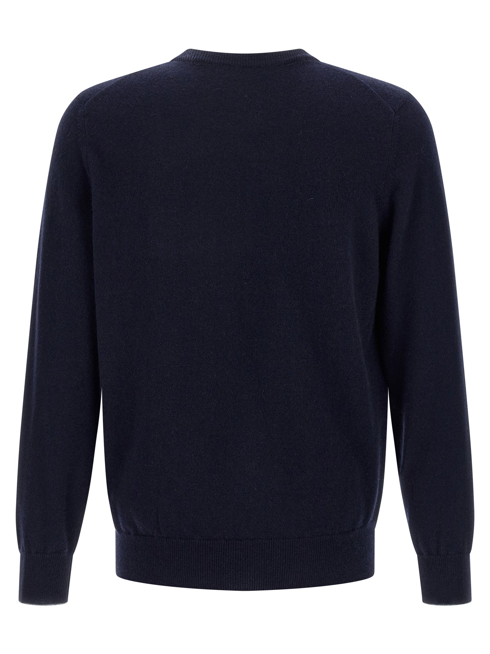 Cardigan by Brunello Cucinelli for men in cashmere blue features a dramatic silhouette, showcasing a sophisticated crew neckline and dramatic detail for a timeless, premium look.