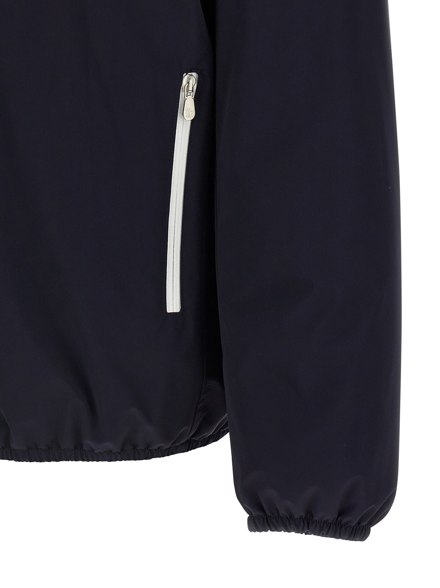 Hooded Windbreaker Jacket by Brunello Cucinelli for men in polyamide & goose-down blue features an magnificent silhouette, showcasing the sophisticated and functional windproof, pockets, hooded & insulated for a premium, magnificent look.