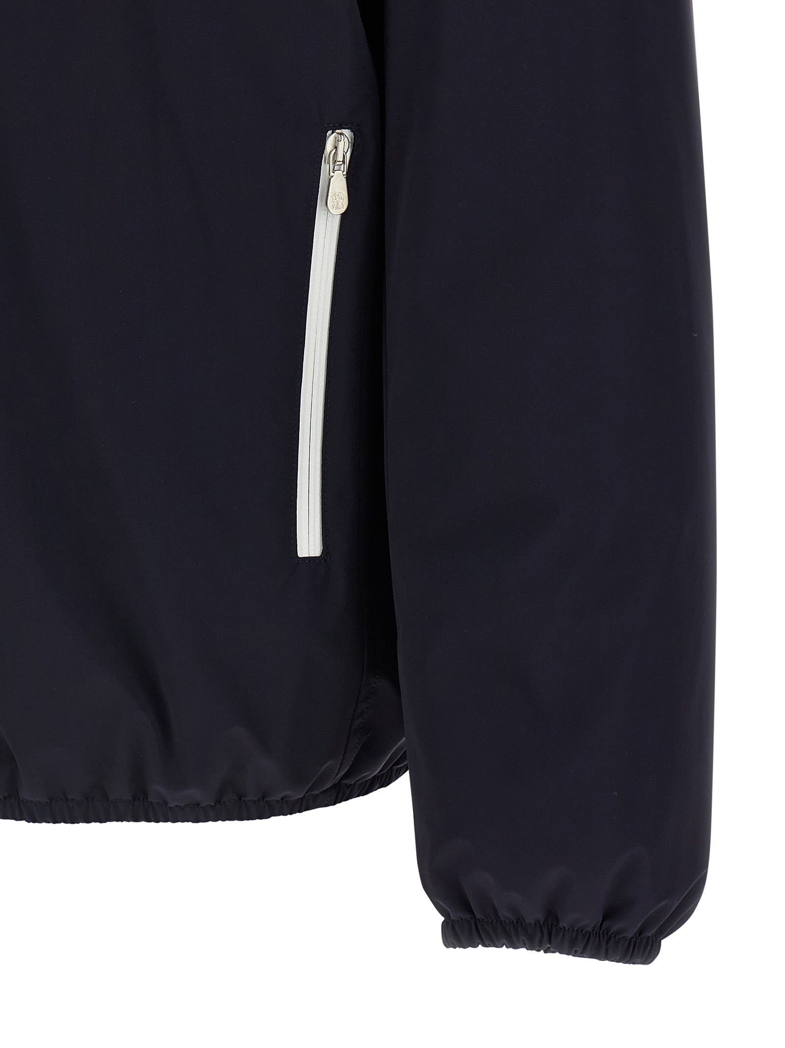 Hooded Windbreaker Jacket by Brunello Cucinelli for men in polyamide & goose-down blue features an magnificent silhouette, showcasing the sophisticated and functional windproof, pockets, hooded & insulated for a premium, magnificent look.