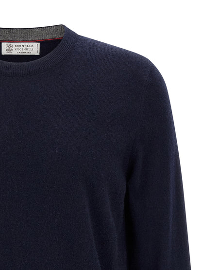 Cardigan by Brunello Cucinelli for men in cashmere blue showcases a captivating silhouette, artfully detailed with a captivating and crew neckline for a truly sophisticated captivating look.