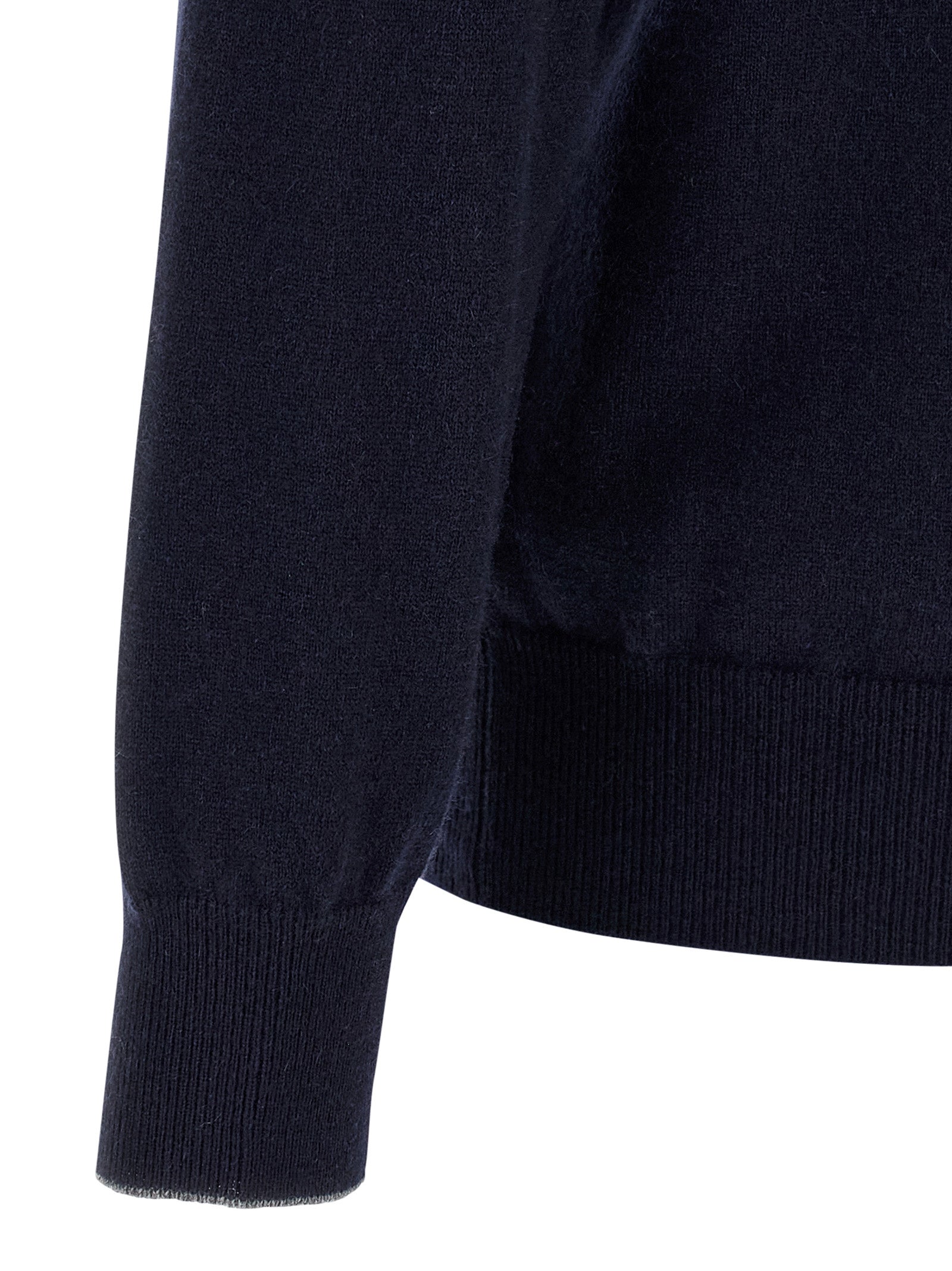Cardigan by Brunello Cucinelli for men in cashmere blue features a dramatic silhouette, showcasing a sophisticated and dramatic detail for a timeless, premium look.