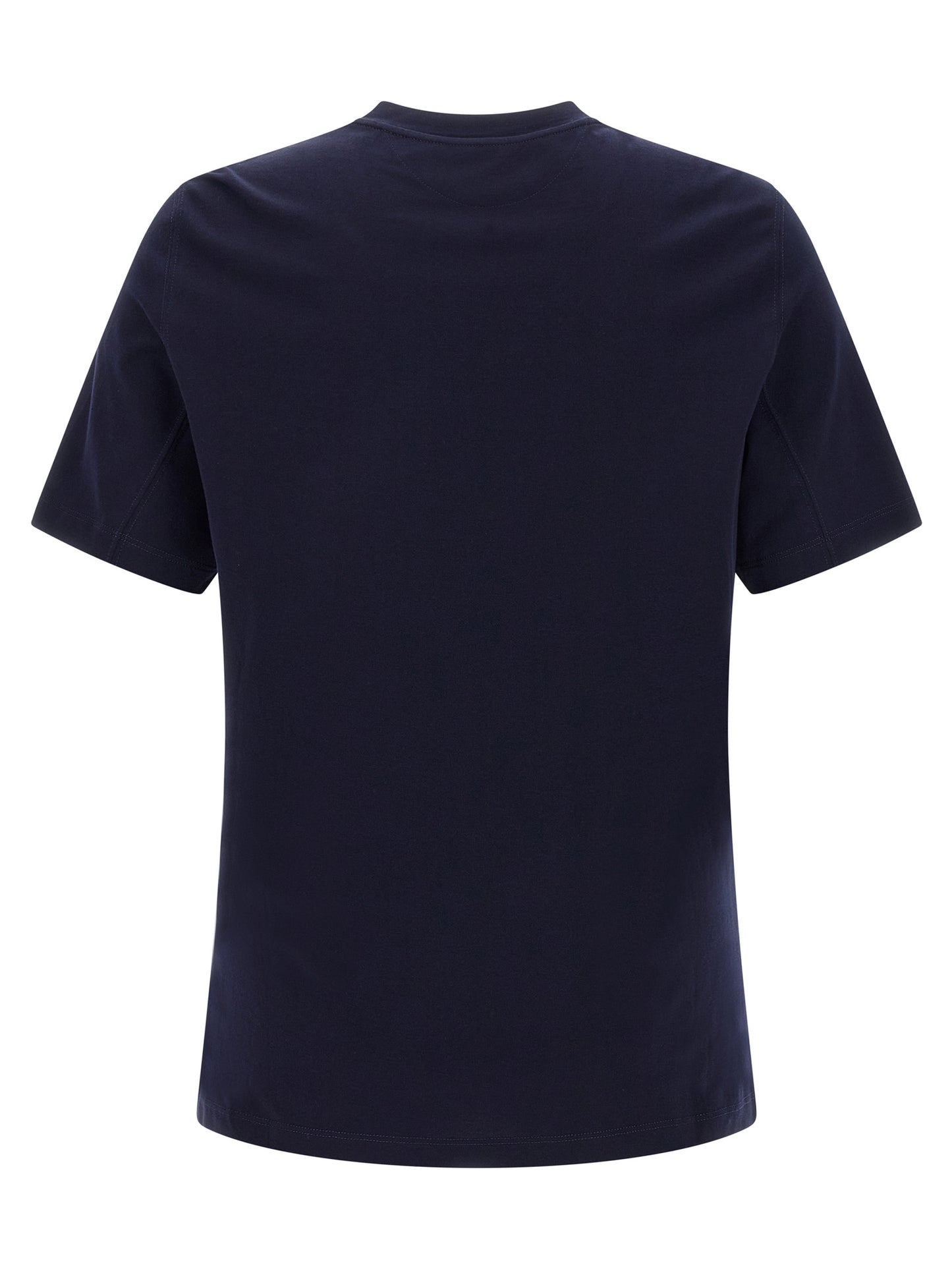 T-Shirt by Brunello Cucinelli for men in cotton blue & print showcases a unassuming silhouette, artfully detailed with a refined crew neckline and unassuming for a sophisticated, contemporary look.