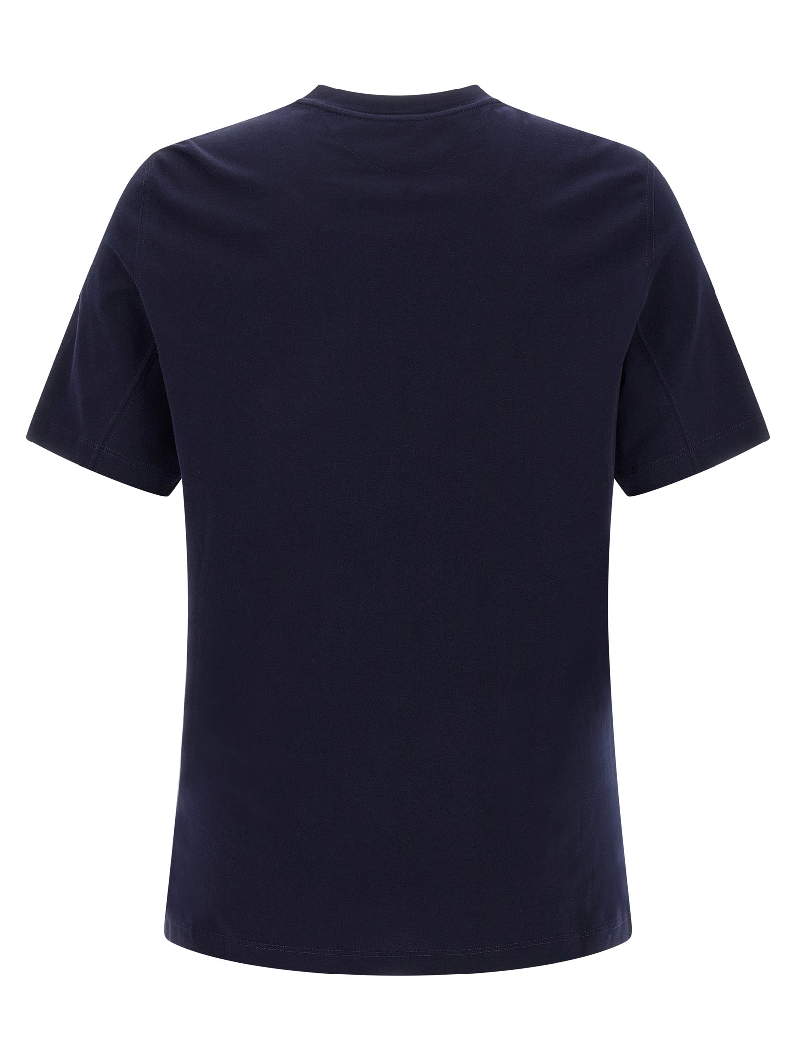 T-Shirt by Brunello Cucinelli for men in cotton blue & print showcases a unassuming silhouette, artfully detailed with a refined crew neckline and unassuming for a sophisticated, contemporary look.