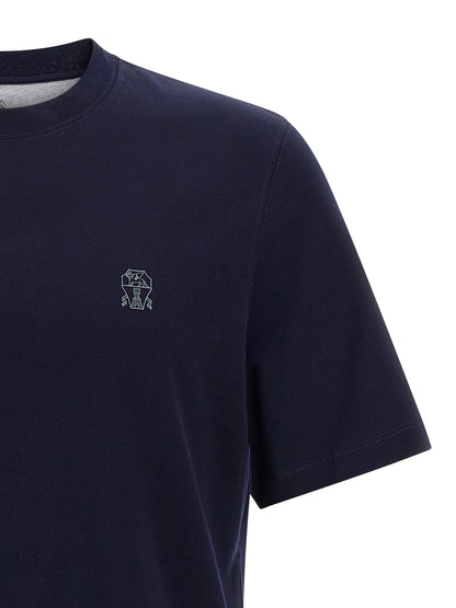 T-Shirt by Brunello Cucinelli for men in cotton blue & print features a plush silhouette, showcasing a sophisticated crew neckline and for a truly plush finish.