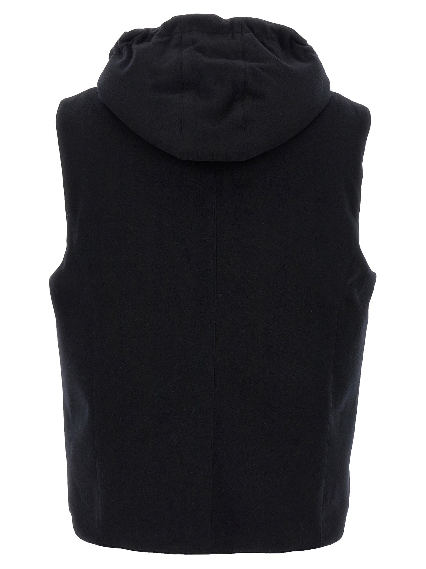 Hooded Vest by Brunello Cucinelli for men in plush nylon wool & goose-down black features an contemporary silhouette, showcasing refined hooded & insulated and a contemporary hooded high-neck neckline for a sophisticated layered look.